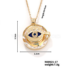 Vintage Sparkling Rhinestone Evil Eye Pendant Necklaces, Brass Cable Chain Necklaces for Women, Golden, 15.75 inch(400mm)(YZ2067-2)