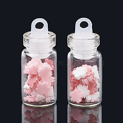 Handmade Polymer Clay Nail Art Decoration Accessories, with Glass Wishing Bottle and CCB Plastic Bottle Stopper, Flower, Pink, 4x4~4.5x0.5~1mm, bottle: 27.5x11mm, hole: 3mm(X-MRMJ-N032-57)