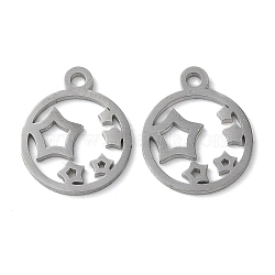 304 Stainless Steel Charms, Manual Polishing, Star, Stainless Steel Color, 14.5x12x1mm, Hole: 1.6mm(STAS-Q303-02P)