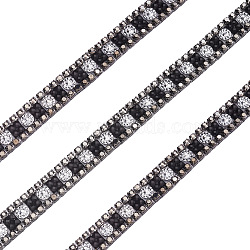 Beadthoven Hotfix with Two Rows Rhinestone, Hot Melt Adhesive on the Back, Costume Accessories, Rectangle, Black Diamond, 9mm(DIY-BT0001-29)
