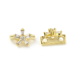 Rack Plating Brass Pave Clear Cubic Zirconia Flower Slide Charms, Cadmium Free & Lead Free, Long-Lasting Plated, Real 18K Gold Plated, 7x10x6.5mm, Hole: 1.4mm(KK-G464-01G)