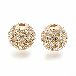 Alloy Bead, with Rhinestone, Round, Crystal, Golden, 8x8mm, Hole: 1.5mm(PALLOY-S066-02B-G)