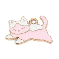 Alloy Enamel Pendants, Light Gold, Cadmium Free & Lead Free, Cat Charm, Pink, 13x20.5x1mm, Hole: 1.6mm(ENAM-A008-09KCG-02)