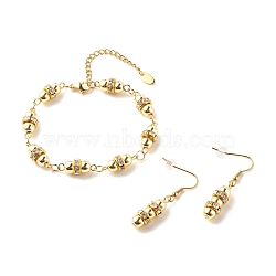 Synthetic Hematite Beaded Jewelry Set, Brass Rhinestone Link Chain Bracelet and Dangle Earrings for Women, Golden, 7-3/8 inch(18.7cm), 42mm, Pin: 0.7mm(SJEW-JS01228)