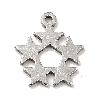201 Stainless Steel Pendants, Star Charms, Stainless Steel Color, 12.5x11x1mm, Hole: 1mm