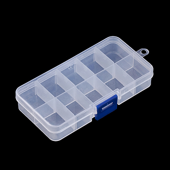 Plastic Bead Containers, Adjustable Dividers Box, Bead Storage, Removable 10 Compartments, Rectangle, Clear, 14.5x7x2.2cm