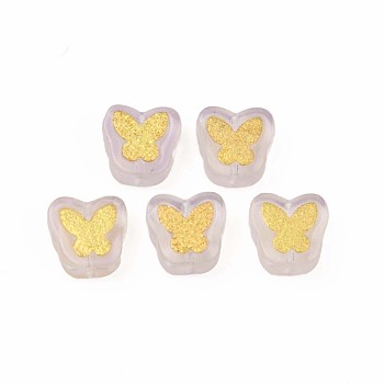 Transparent Spray Painted Handmade Lampwork Beads, with Golden Plated Brass Findings, Butterfly, Orchid, 11x11x4mm, Hole: 1mm