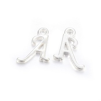 Silver Color Plated Alloy Letter Pendants, Rack Plating, Cadmium Free & Lead Free, Letter.A, 13x10x2mm, Hole: 1.5mm