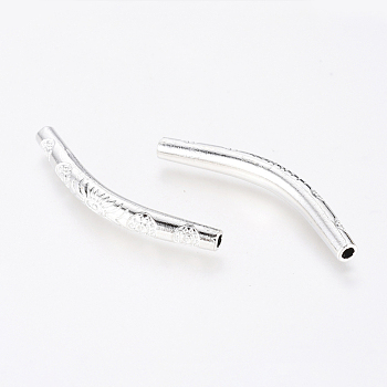 Alloy Curved Tube Beads, Curved Tube Noodle Beads, Platinum, 35x4mm, Hole: 1mm
