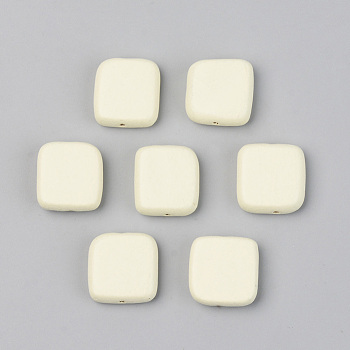 Painted Natural Wood Beads, Lead Free, Square, Beige, 15.5~16.5x15.5~16.5x6mm, Hole: 1.2mm