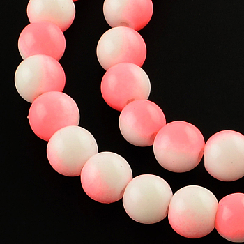 Two-Color Baking Painted Glass Bead Strands, Round, Light Coral, 8mm, Hole: 1.3~1.6mm, about 104pcs/strand, 32.7 inch