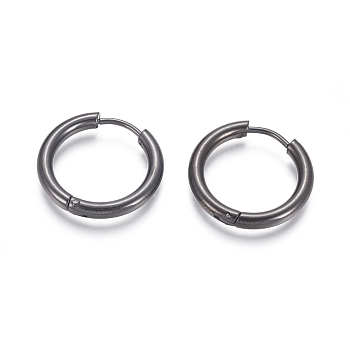 304 Stainless Steel Huggie Hoop Earrings, Hypoallergenic Earrings, with 316 Surgical Stainless Steel Pin, Electrophoresis Black, 10 Gauge, 19x2.5mm, Pin: 1mm, Inner Diameter: 14mm