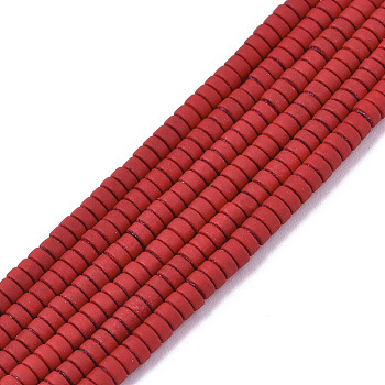Spray Painted Non-magnetic Synthetic Hematite Beads Strands, Heishi Beads, Flat Round/Disc, Red, 2x1mm, Hole: 0.8mm, about 330~335pcs/strand, 15.94 inch(40.5cm)