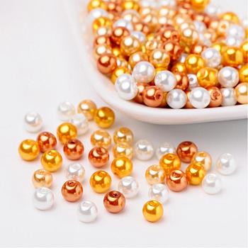 Caramel Mix Pearlized Glass Pearl Beads, Mixed Color, 6mm, Hole: 1mm, about 200pcs/bag