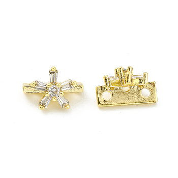 Rack Plating Brass Pave Clear Cubic Zirconia Flower Slide Charms, Cadmium Free & Lead Free, Long-Lasting Plated, Real 18K Gold Plated, 7x10x6.5mm, Hole: 1.4mm