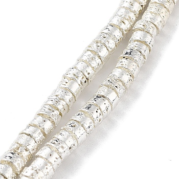 Electroplated Natural Lava Rock Beads Strands, Disc, Heishi Beads, Silver Plated, 4~4.5x2~2.5mm, Hole: 1mm, about 161pcs/strand, 15.55''(39.5cm)