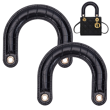 PU Leather Travel Bag Handles, with Iron Grommets, for Bag Replacement Accessories, Black, 11.3x12x0.6cm, Hole: 8mm