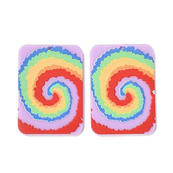 Embossed Opaque Resin Pendants, DIY Earring Accessories, Rectangle with Rainbow Vortex Pattern, Other Pattern, 41.5x29.5x2mm, Hole: 1.6mm