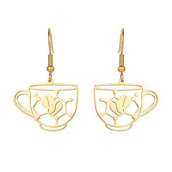 Coffee Cup Shape 304 Stainless Steel Dangle Earrings, Real 18K Gold Plated, No Size