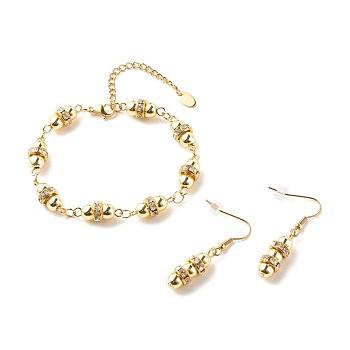 Synthetic Hematite Beaded Jewelry Set, Brass Rhinestone Link Chain Bracelet and Dangle Earrings for Women, Golden, 7-3/8 inch(18.7cm), 42mm, Pin: 0.7mm