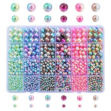 Rainbow Acrylic Imitation Pearl Beads, Gradient Mermaid Pearl Beads, No Hole, Round, Mixed Color, 4mm/6mm/8mm/10mm, about 1068pcs/box(OACR-YW0001-05)