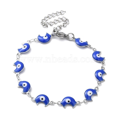 Moon with Evil Eye Enamel Link Chain Bracelet(BJEW-G683-01P)-2