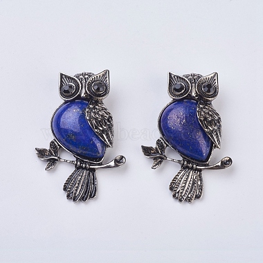Antique Silver Blue Owl Lapis Lazuli Big Pendants