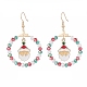 Glass Beaded Big Ring with Christmas Santa Claus Alloy Dangle Earrings(EJEW-TA00079)-1