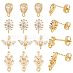 16Pcs 4 Styles Brass Cubic Zirconia Stud Earring Findings, with Loop, 20Pcs 304 Stainless Steel Ear Nuts, Real 18K Gold Plated, 6~14.5x4.5~8x3mm, Hole: 0.8~1mm, Pin: 0.5~0.8mm(KK-DR0001-23)