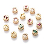 Real 18K Gold Plated Brass Inlaid Cubic Zirconia Multi-Strand Links, Cadmium Free & Lead Free, Flat Round with Christmas Theme, Mixed Color, 8x5.5mm, Hole: 3.2x2.2mm(KK-A154-01G)