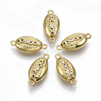 Brass Micro Pave Cubic Zirconia Links Connectors, Cadmium Free & Lead Free, Cowrie Shell Shape, Colorful, Golden, 20.5x10x7mm, Hole: 1.5mm(ZIRC-T005-022G)