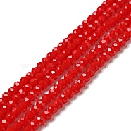 Opaque Solid Color Crystal Glass Rondelle Beads Strands, Faceted, Red, 3.5x2.5~3mm, Hole: 1mm, about 138pcs/strand, 12.9 inch(EGLA-F049A-02)