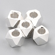 Brass Spacer Beads, Long-Lasting Plated, Faceted Column, 925 Sterling Silver Plated, 4x4~5mm, Hole: 2mm(X-KK-O133-202C-S)