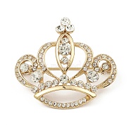 Rhinestone Crown Brooch Pins, Alloy Badge for Backpack Clothes, Golden, 37x40.5x15mm(JEWB-Q030-04G)