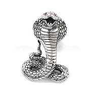 316 Surgical Stainless Steel Pendants, with Rhinestone, Snake Charm, Antique Silver, 34.5x24x19.5mm, Hole: 4.5x6mm(STAS-E212-24B-AS)