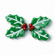 Resin Cabochons, Opaque, Christmas Theme, Christmas Holly, Red, Green, 23x26x6mm(X-RESI-R429-33)