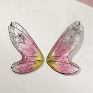 Gradient Color Transparent Resin Pendants, Butterfly Wing Charms with Silver Foil, Pearl Pink, 19x11.5x2mm(RESI-TAC0019-06B)