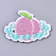 Peach with Flower Appliques, Computerized Embroidery Cloth Iron on/Sew on Patches, Costume Accessories, Pearl Pink, 36x47.5x1.5mm(DIY-S041-048)