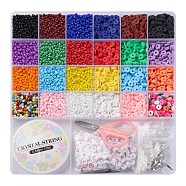 DIY Letter and Heishi Beaded Earring Bracelet Making Kit, Including Polymer Clay Disc & Glass Seed & Initial Acrylic Beads, Iron Earring Hooks, Scissors, Tweezers, Mixed Color, Polymer Clay Beads: 84g/box(DIY-YW0005-61)