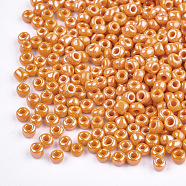 DIY Craft Beads 12/0 Opaque Colors Lustered Round Glass Seed Beads, Dark Orange, Size: about 2mm in diameter, hole:1mm, about 3304pcs/50g(X-SEED-A012-2mm-130)