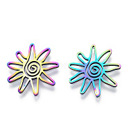 Ion Plating(IP) 304 Stainless Steel Pendants, Laser Cut, Sun Charm, Rainbow Color, 19.5x21x1.5mm, Hole: 1.2~1.5mm(X-STAS-T063-210M)