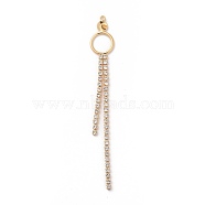 Brass Cubic Zirconia Peg Bails Pendants, For Half Drilled Bead, Clear, Real 18K Gold Plated, 65x9x3mm, Hole: 1mm, Pin: 1mm(X-KK-S350-123G)