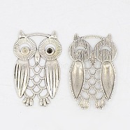 Zinc Alloy Pendants, Lead Free, Nickel Free and Cadmium Free, for Halloween, Owl, Antique Silver, Size: about 35mm long, 22mm wide, 2mm thick, hole: 3mm(PALLOY-A15828-AS-FF)