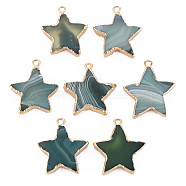 Natural Agate Pendants, with Light Gold Plated Iron Findings, Star, Dyed & Heated, Dark Slate Blue, 29~34x25~31x4~6.5mm, Hole: 2mm(G-N326-129A)
