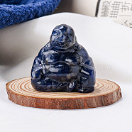 Natural Sodalite Carved Healing Buddha Figurines, Reiki Energy Stone Display Decorations, 30x30mm(WG68189-05)