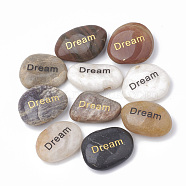 Natural River Stone Palm Stone, Pocket Stone, Nuggets with  Word Dream, 30~50x20~35x7~15mm(G-S299-73B)