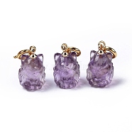Natural Amethyst Fox Spring Ring Clasp Charms, Rack Plating Brass Spring Ring Clasps, Golden, 23mm, Fox: 16x10x10mm(HJEW-P014-07G)