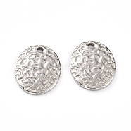 Non-Tarnish 304 Stainless Steel Pendants, Textured, Flat Round, Stainless Steel Color, 15x12x2mm, Hole: 1.5mm(STAS-G242-04P)