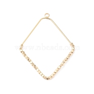 Brass Open Back Bezel Pendants, Nickel Free, for DIY UV Resin, Rhombus with Cubes Beaded, Real 18K Gold Plated, 40.5~41x30~31x2mm, Hole: 1.8mm(KK-O144-27G)