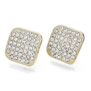 Alloy Rhinestone Stud Earrings, with Steel Pin, Square, Cadmium Free & Lead Free, Textured, Crystal, Light Gold, 17x17mm, Pin: 0.7mm(EJEW-T015-03LG-RS)
